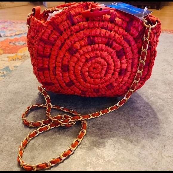 INC International Concepts Handbags - INC round straw bag red and orange